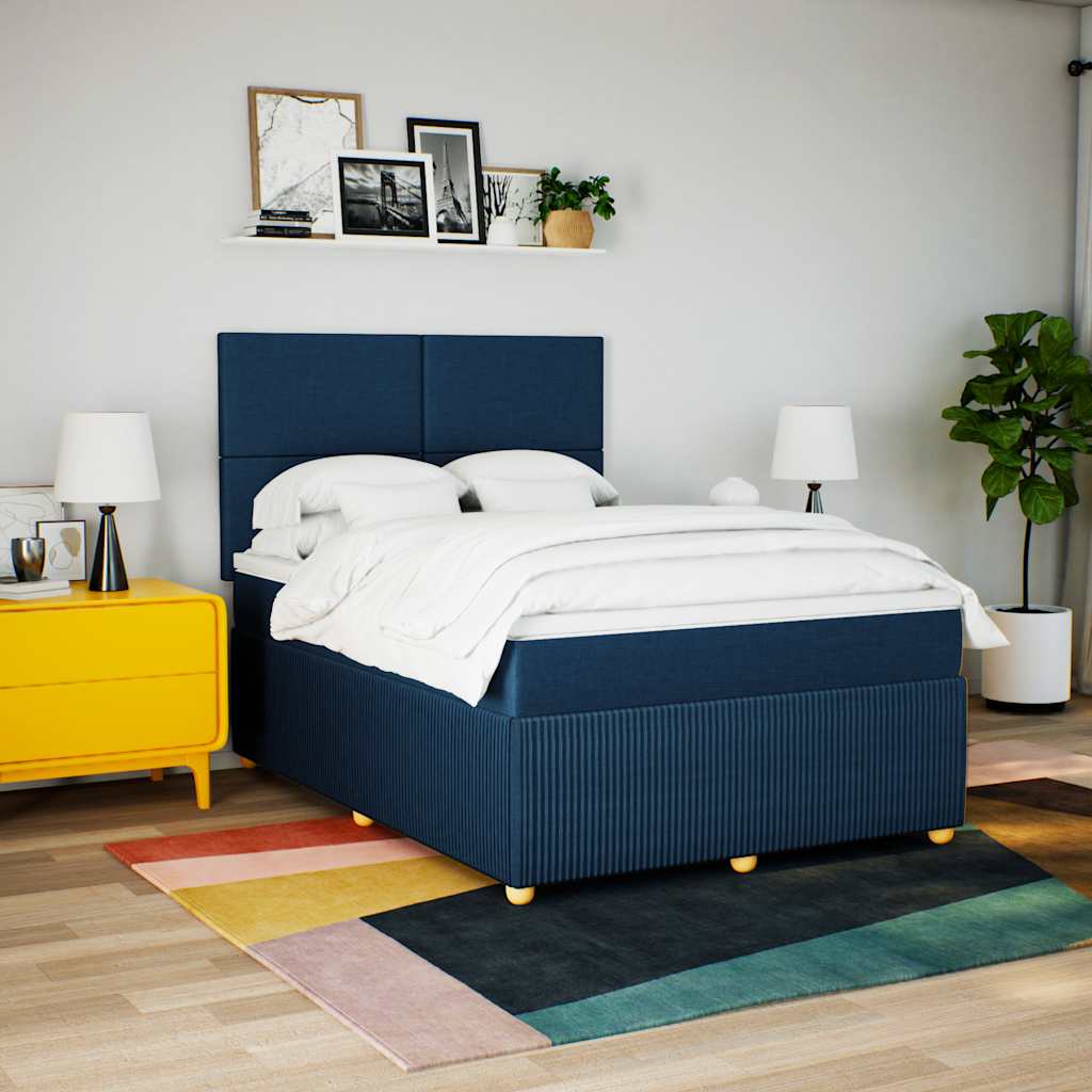 kontinentalseng med madras 140x190 cm stof blå