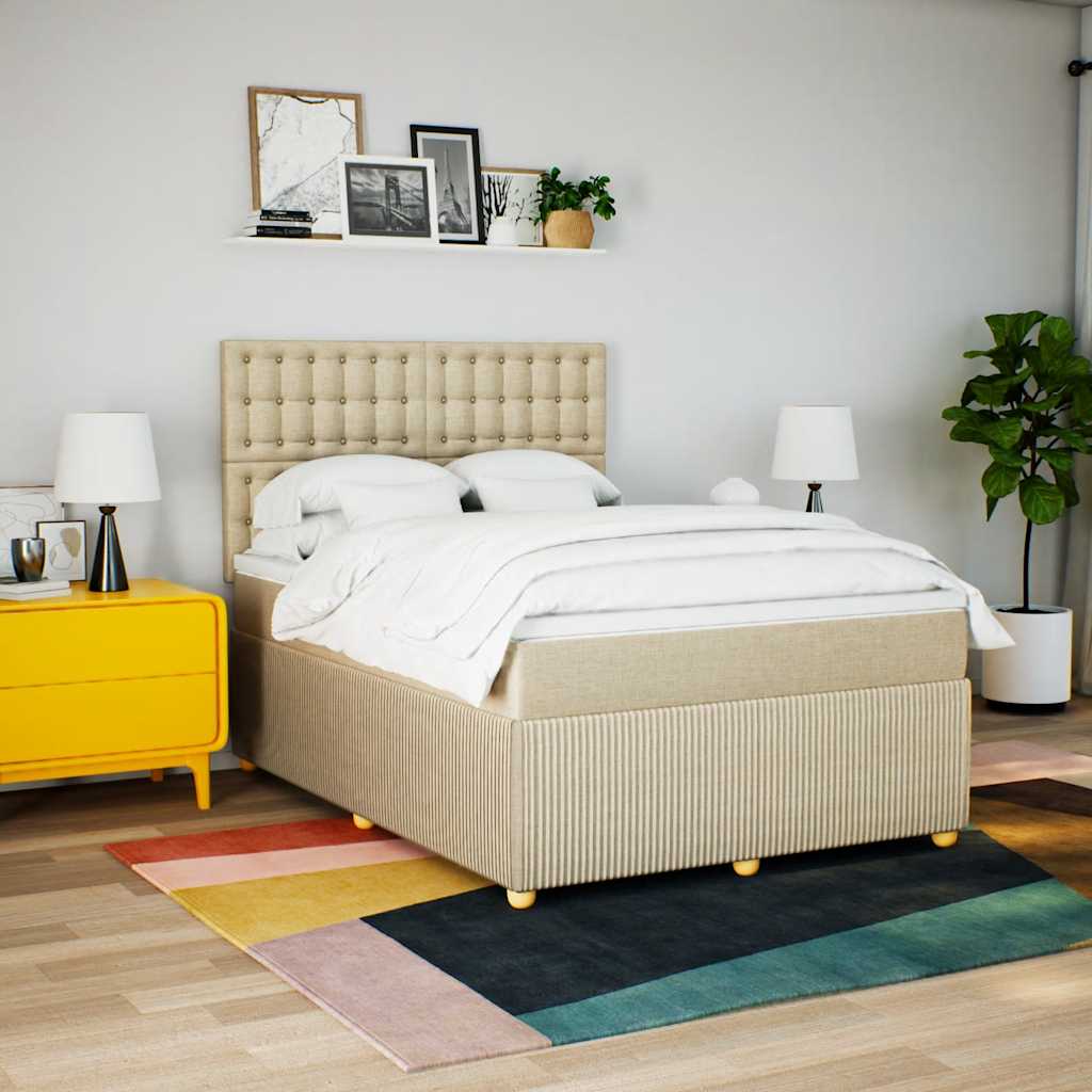 kontinentalseng med madras 140x190 cm stof cremefarvet