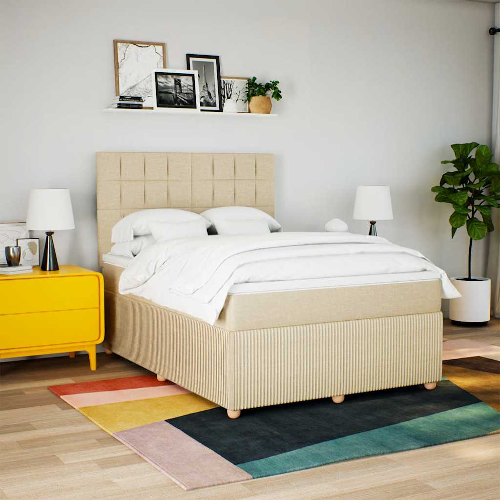 kontinentalseng med madras 160x200 cm stof cremefarvet