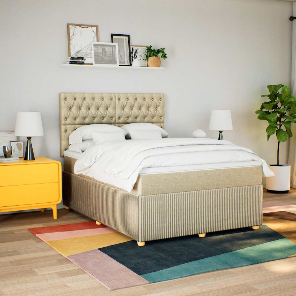 kontinentalseng med madras 160x200 cm stof cremefarvet