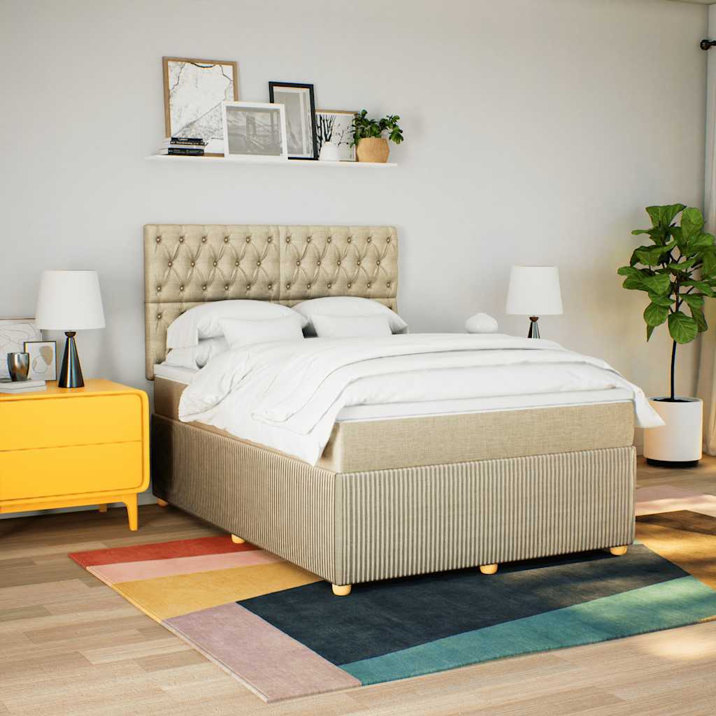kontinentalseng med madras 160x200 cm stof cremefarvet