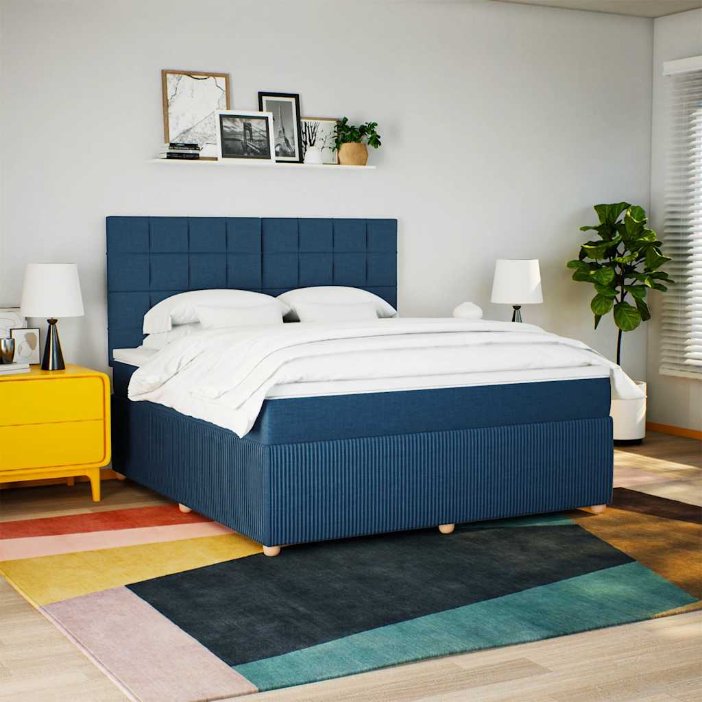 kontinentalseng med madras 180x200 cm stof blå