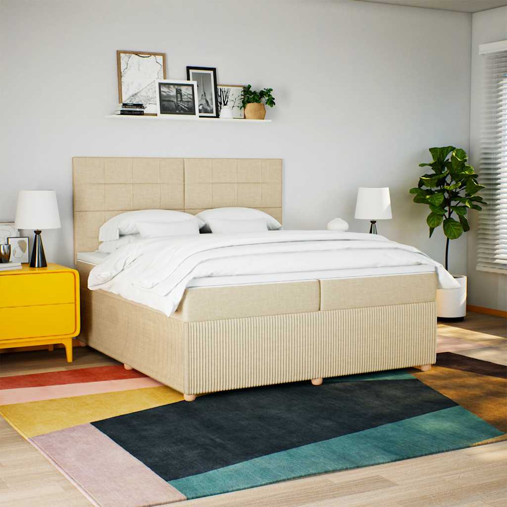 kontinentalseng med madras 200x200 cm stof cremefarvet