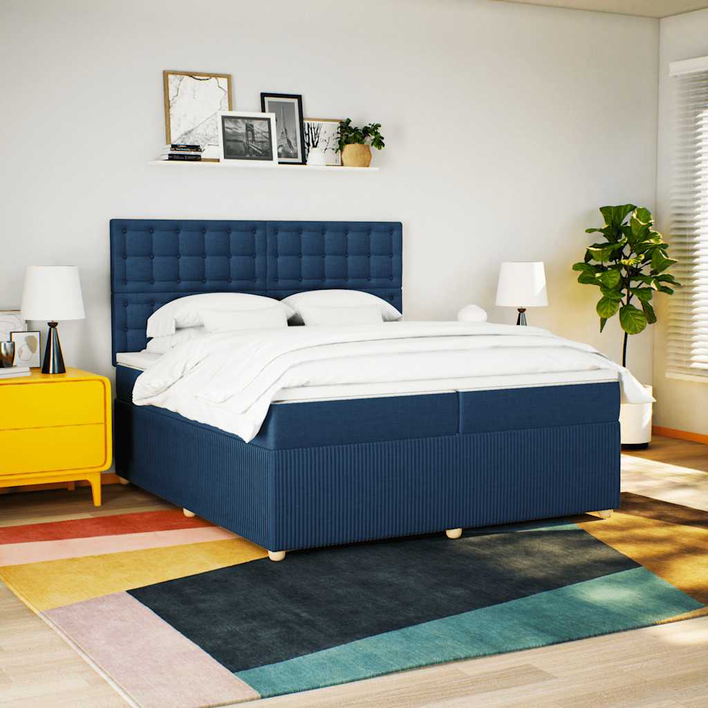 kontinentalseng med madras 200x200 cm stof blå