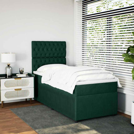 kontinentalseng med madras 80x200 cm fløjl mørkegrøn