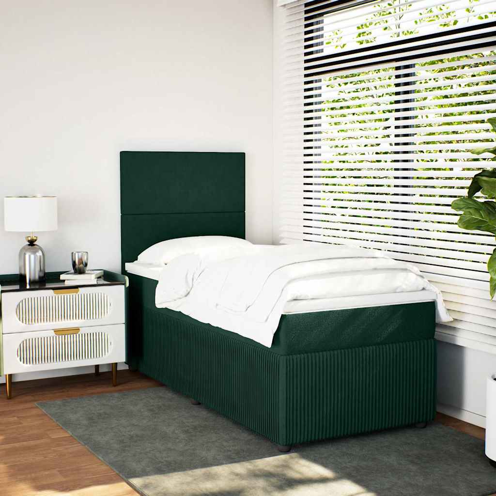 kontinentalseng med madras 90x190 cm fløjl mørkegrøn