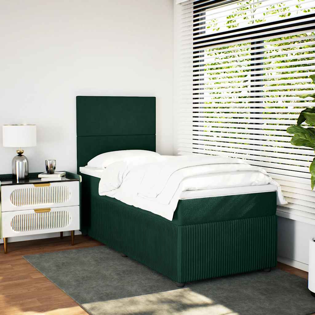 kontinentalseng med madras 90x190 cm fløjl mørkegrøn