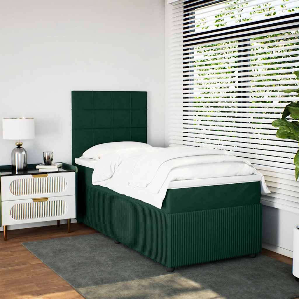 kontinentalseng med madras 90x190 cm fløjl mørkegrøn