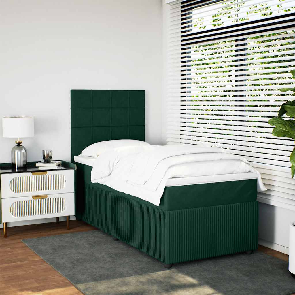 kontinentalseng med madras 90x190 cm fløjl mørkegrøn