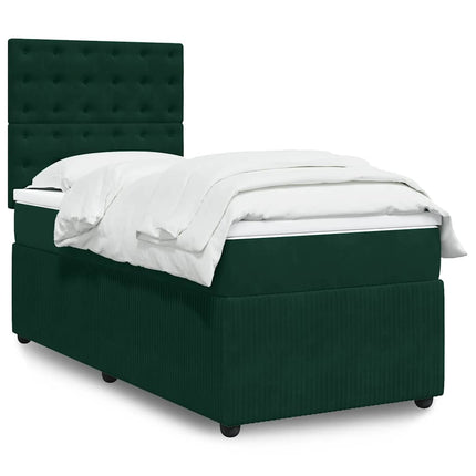 kontinentalseng med madras 90x190 cm fløjl mørkegrøn