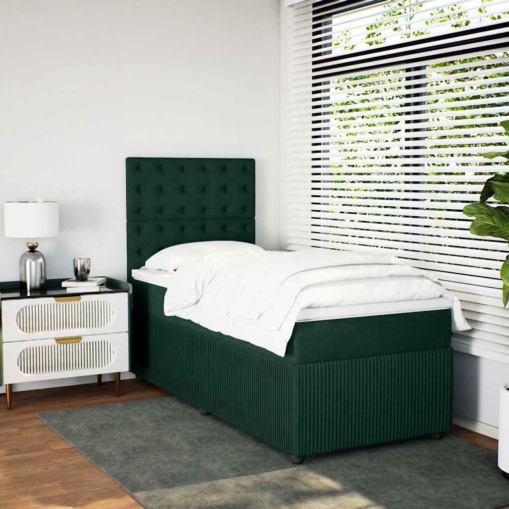 kontinentalseng med madras 100x200 cm fløjl mørkegrøn