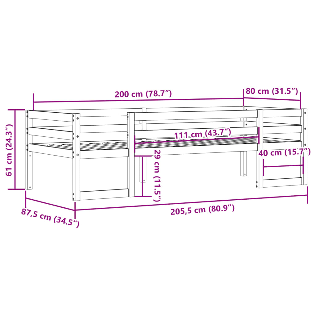 sengeramme til juniorseng 80x200 cm massivt fyrretræ