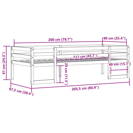 sengeramme til juniorseng 90x200 cm massivt fyrretræ hvid