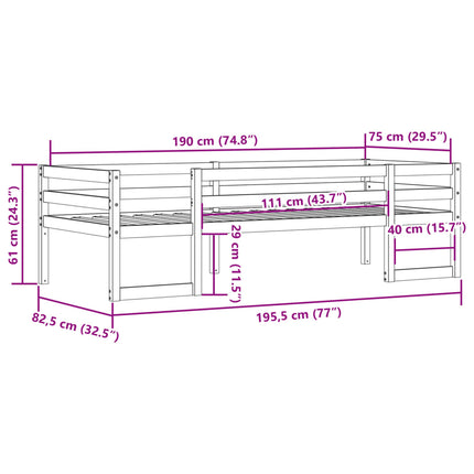 sengeramme til juniorseng 75x190 cm massivt fyrretræ sort