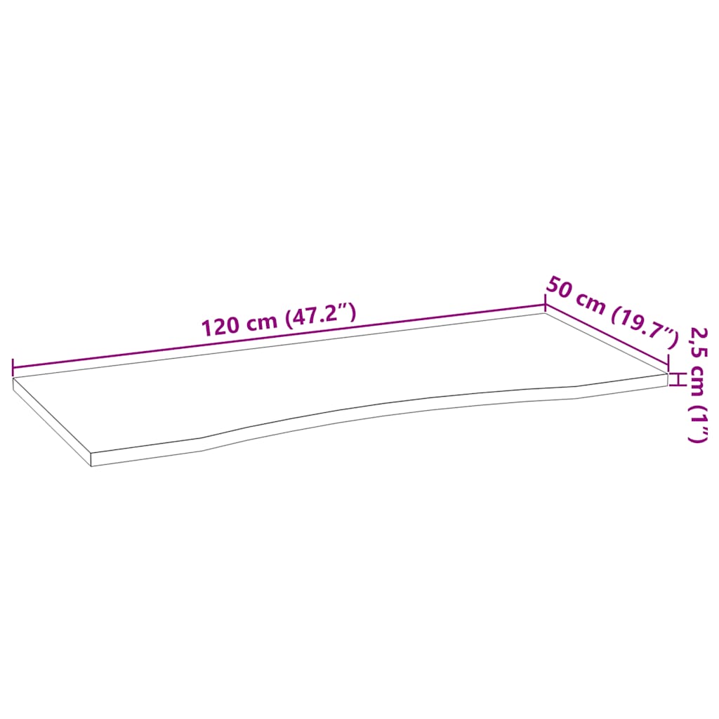bordplade ubehandlet 120x50x2,5 cm massivt egetræ rektangulær