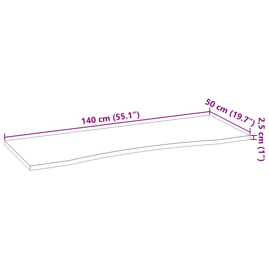 bordplade ubehandlet 140x50x2,5 cm massivt egetræ rektangulær