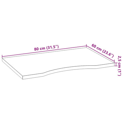 bordplade ubehandlet 80x60x2,5 cm massivt egetræ rektangulær