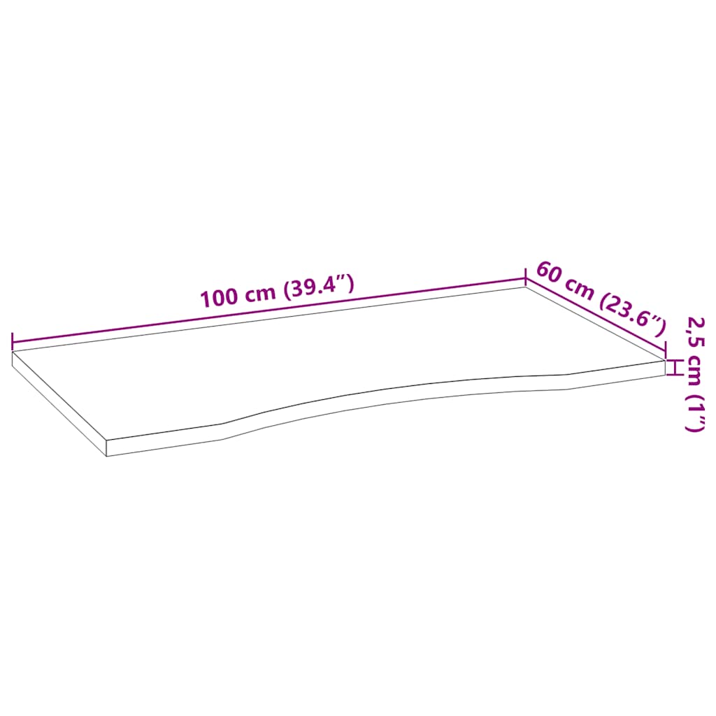 bordplade ubehandlet 100x60x2,5 cm massivt egetræ rektangulær