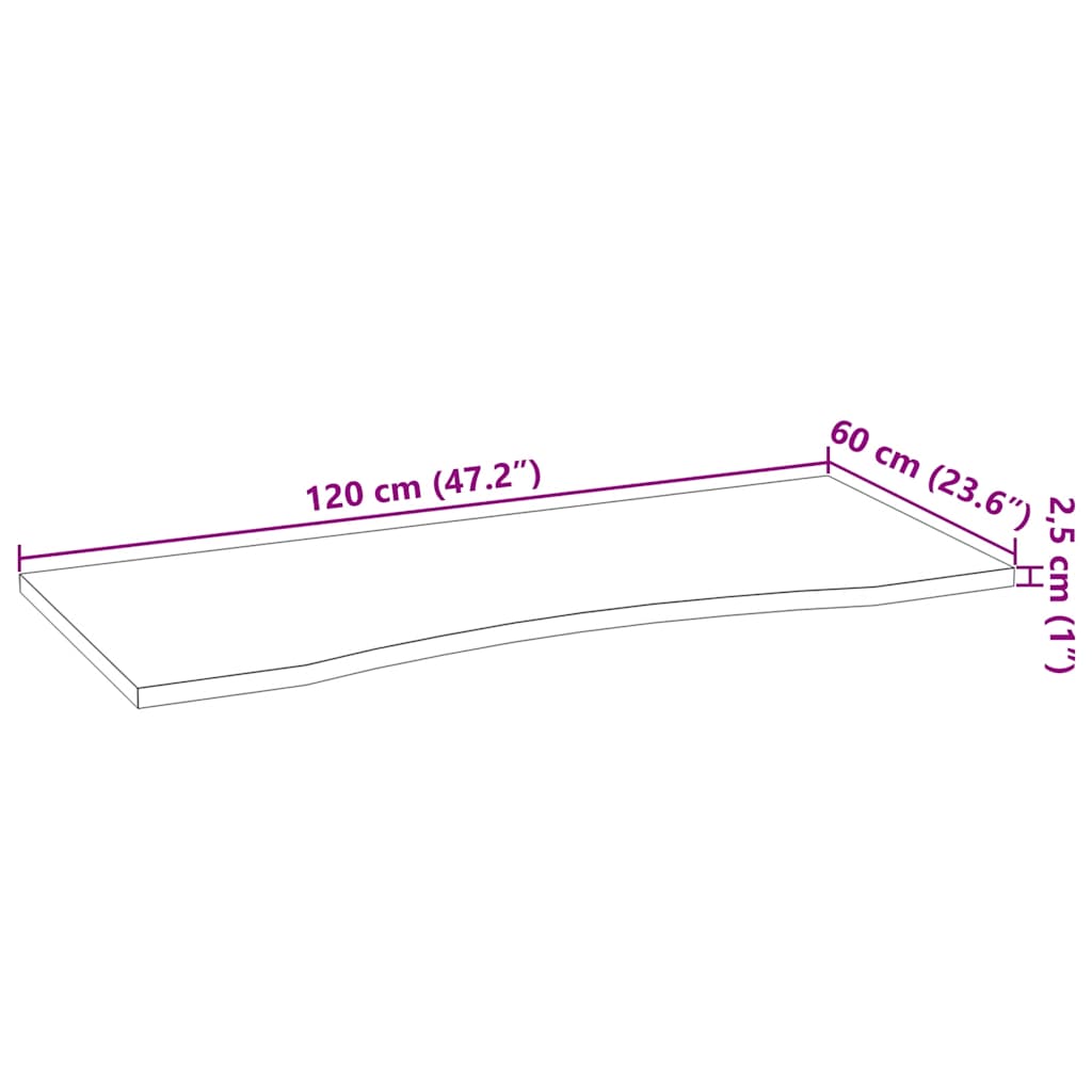 bordplade ubehandlet 120x60x2,5 cm massivt egetræ rektangulær