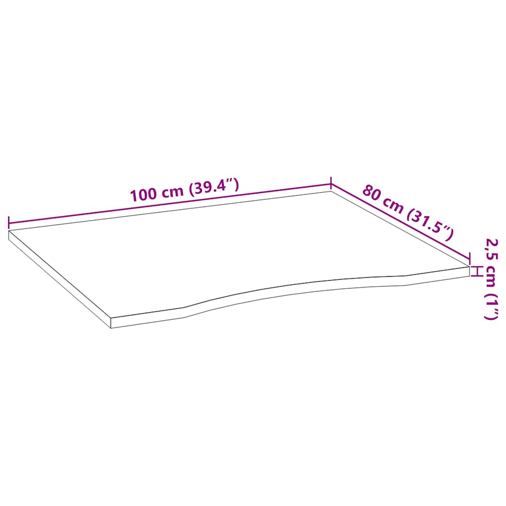 bordplade ubehandlet 100x80x2,5 cm massivt egetræ rektangulær