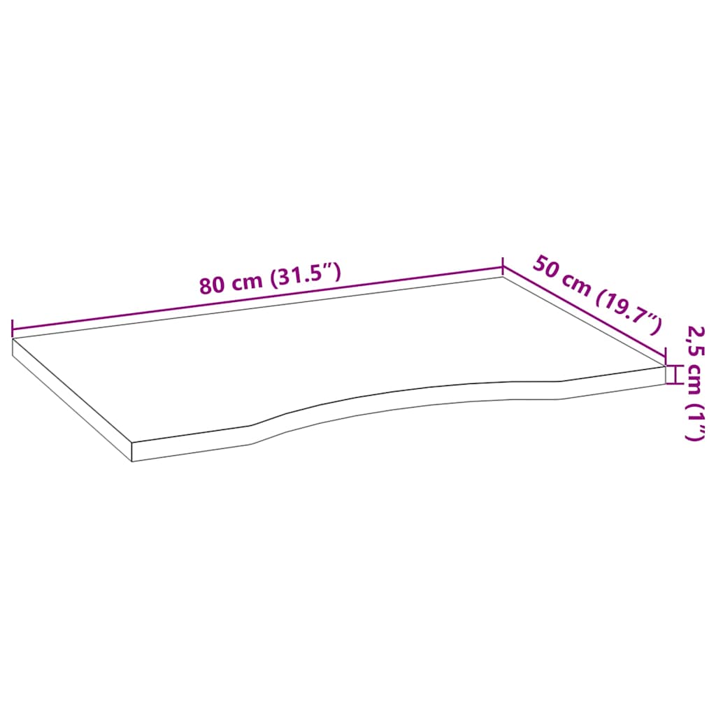 bordplade 80x50x2,5 cm massivt egetræ rektangulær lysebrun