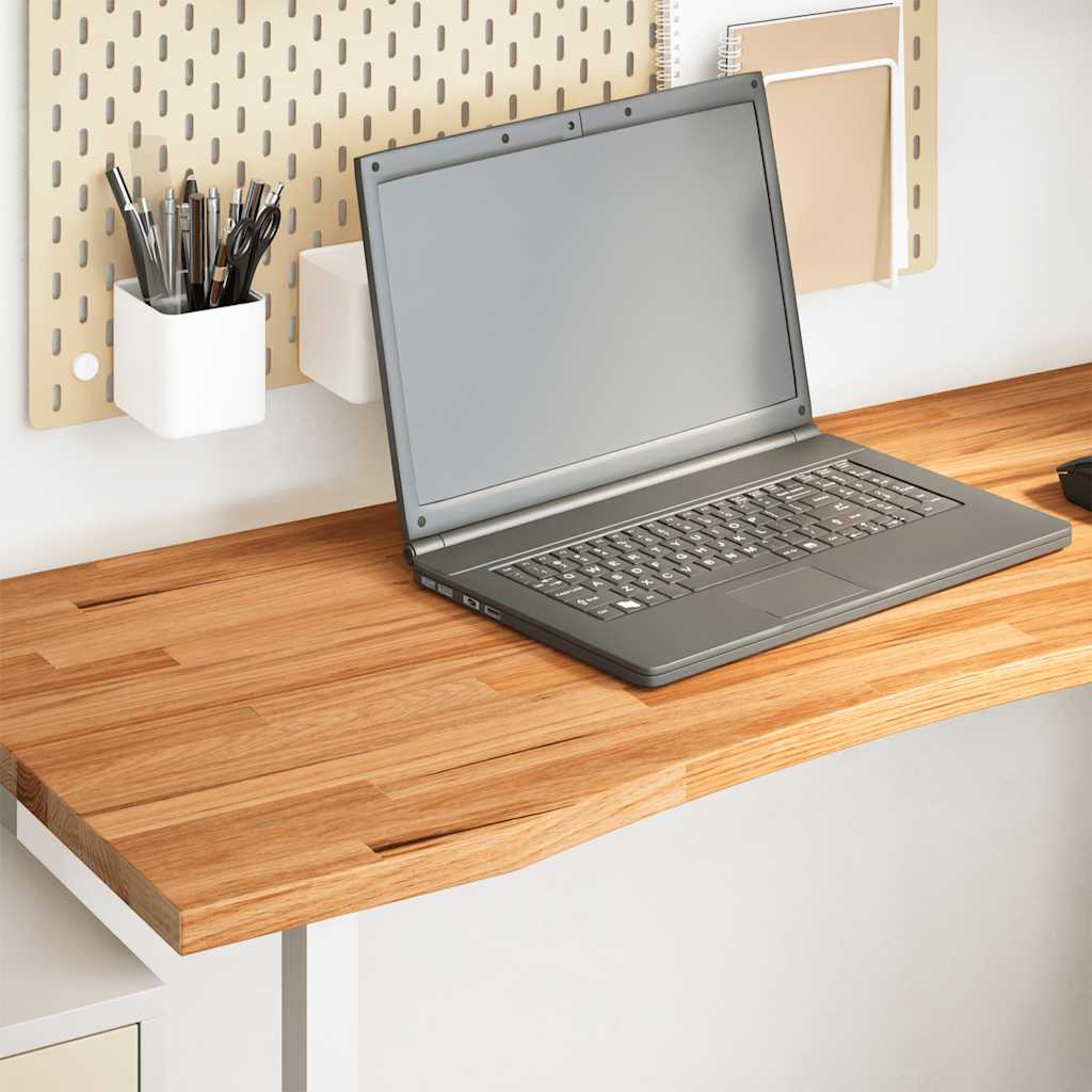 bordplade 120x50x2,5 cm massivt egetræ rektangulær lysebrun billede