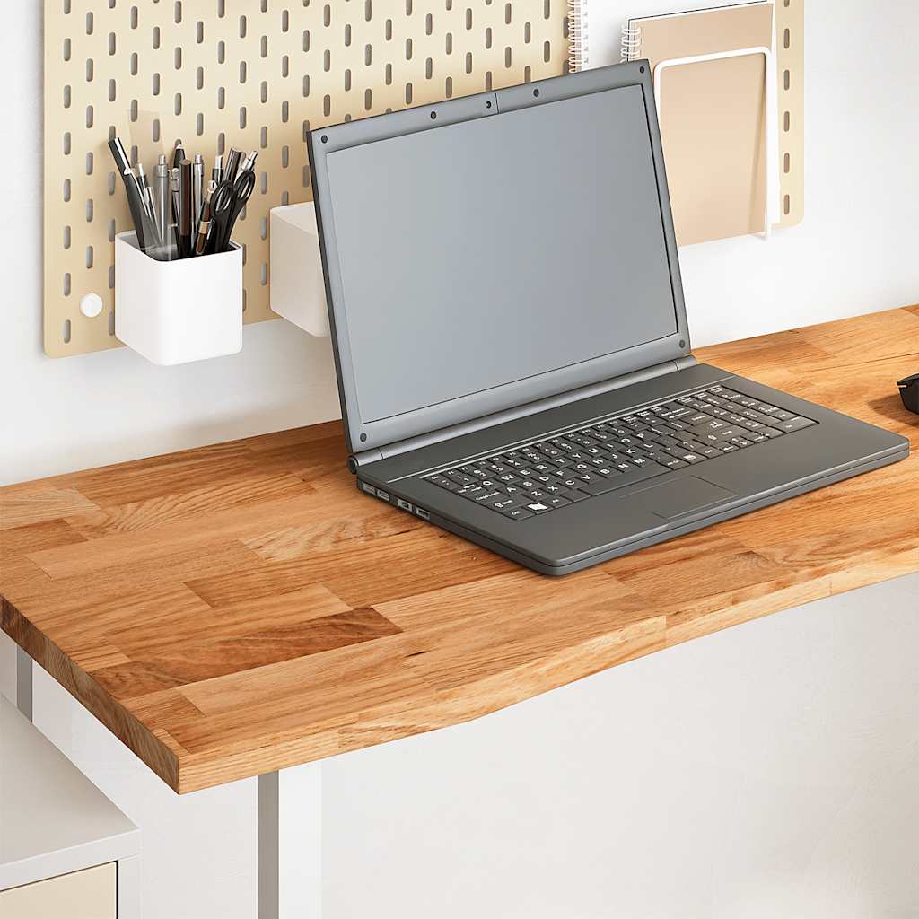 bordplade 140x50x2,5 cm massivt egetræ rektangulær lysebrun billede