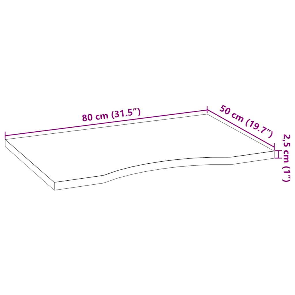 bordplade 80x50x2,5 cm massivt egetræ rektangulær mørkebrun