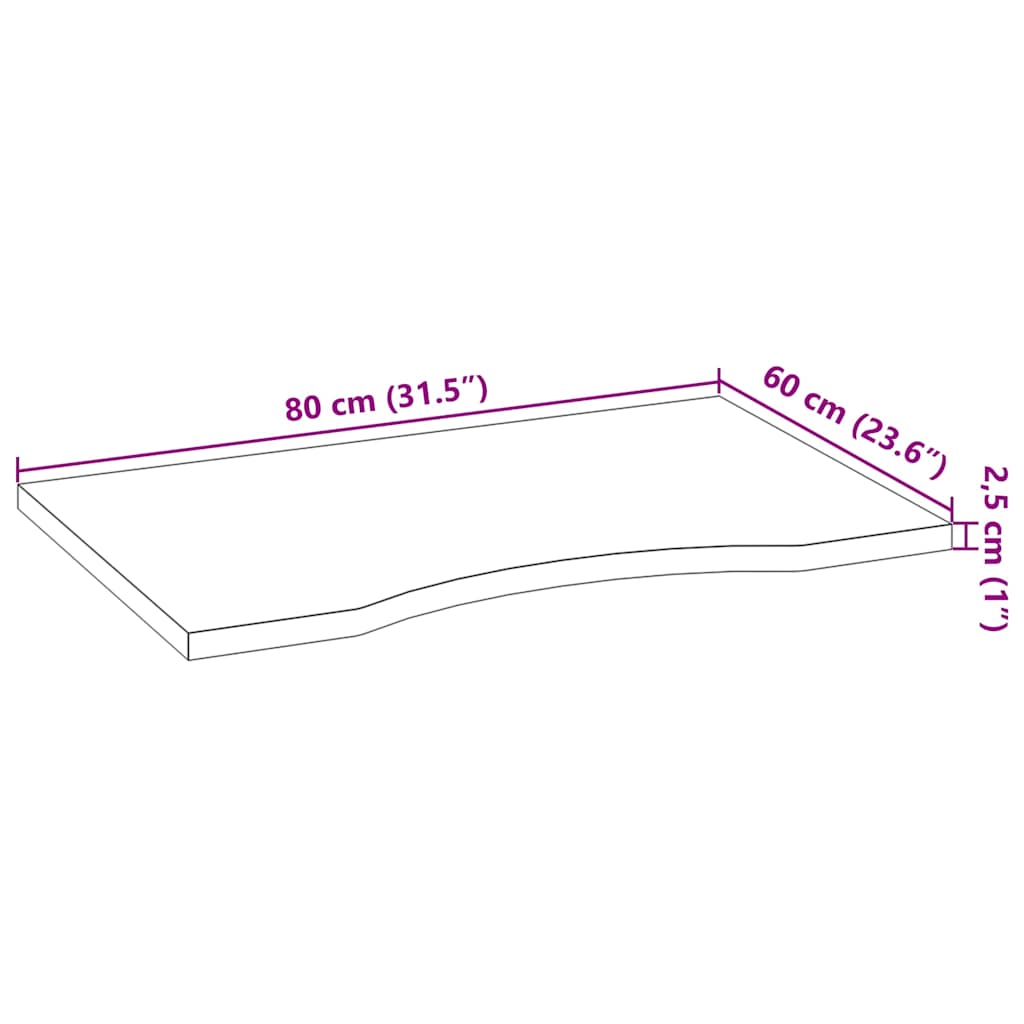 bordplade 80x60x2,5 cm massivt egetræ rektangulær mørkebrun
