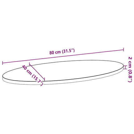 bordplade 80x40x2 cm massivt egetræ oval