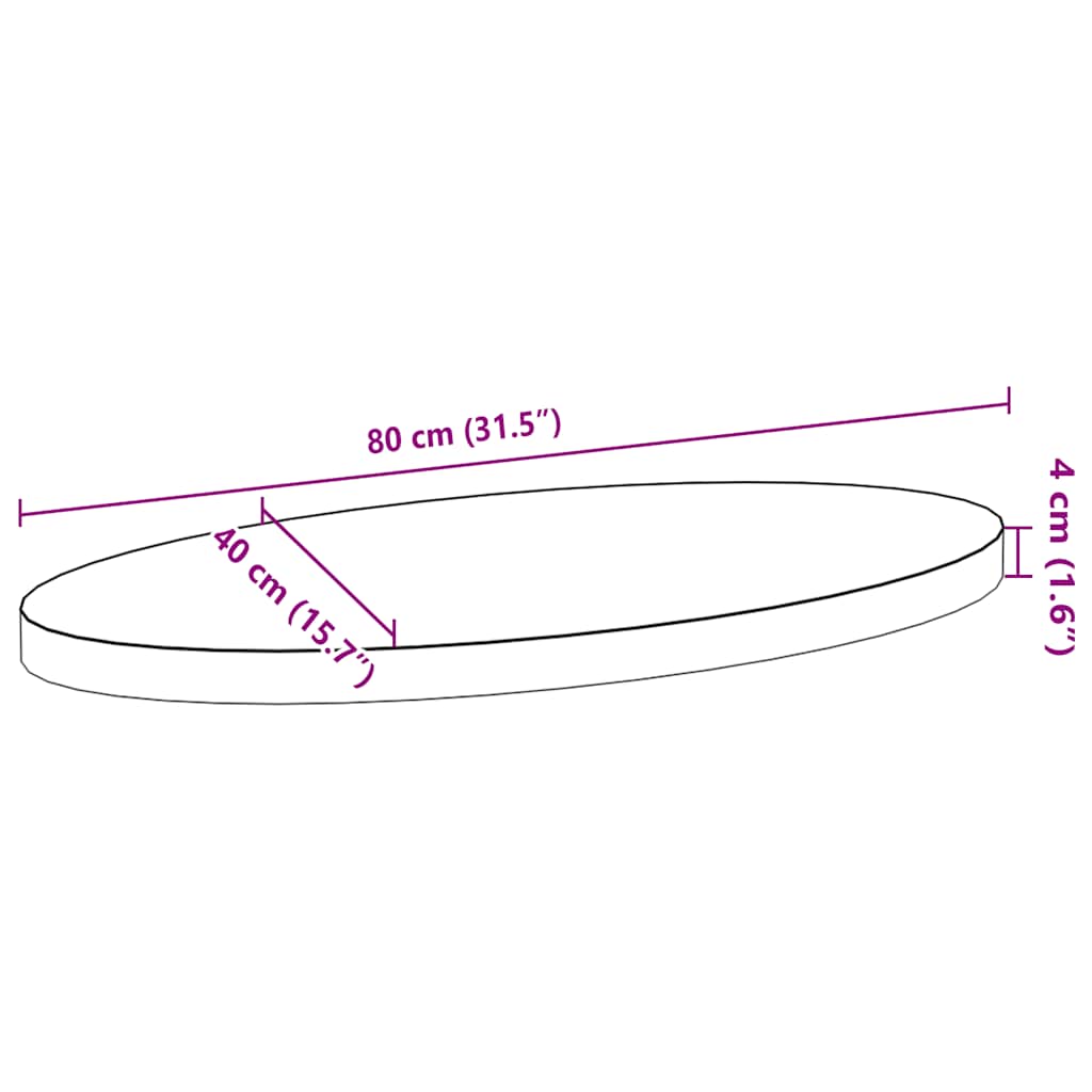 bordplade 80x40x4 cm massivt egetræ oval