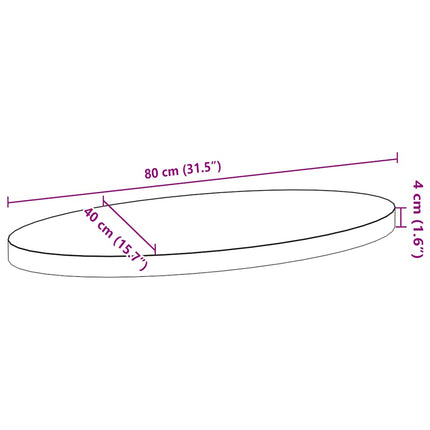 bordplade 80x40x4 cm massivt egetræ oval