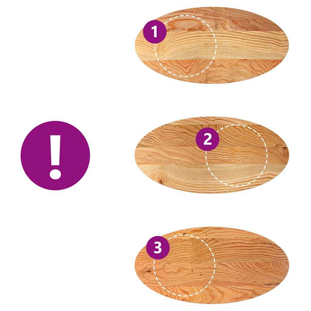 bordplade 100x50x2 cm massivt egetræ oval lysebrun