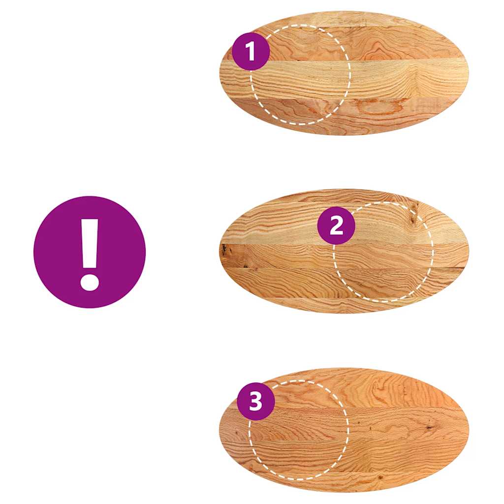 bordplade 120x60x2 cm massivt egetræ oval lysebrun