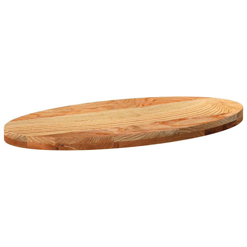 bordplade 80x40x4 cm massivt egetræ oval lysebrun