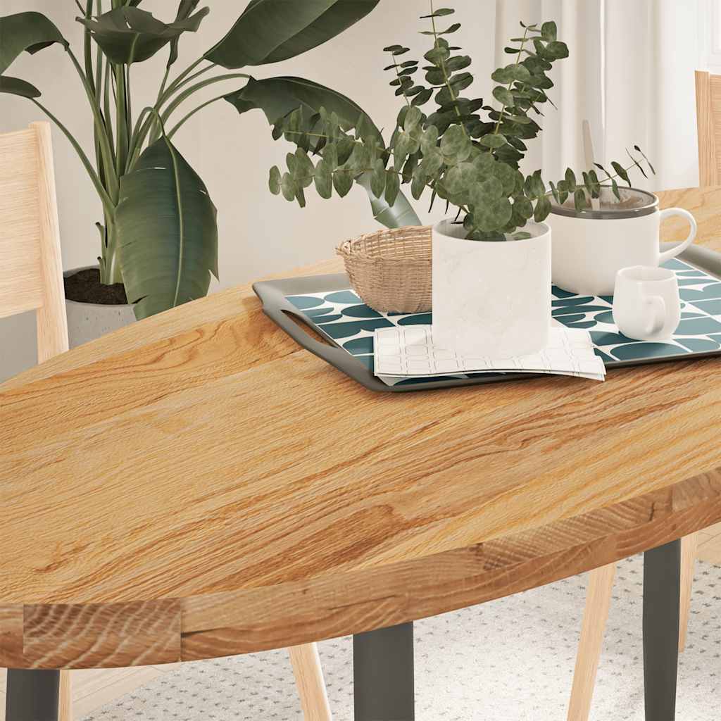 bordplade 140x60x4 cm massivt egetræ oval lysebrun