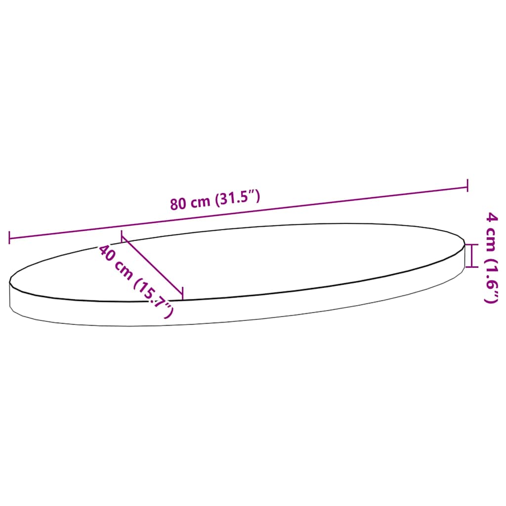 bordplade 80x40x4 cm massivt egetræ oval mørkebrun