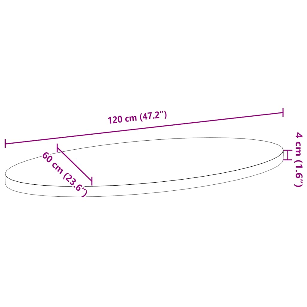 bordplade 120x60x4 cm massivt egetræ oval mørkebrun