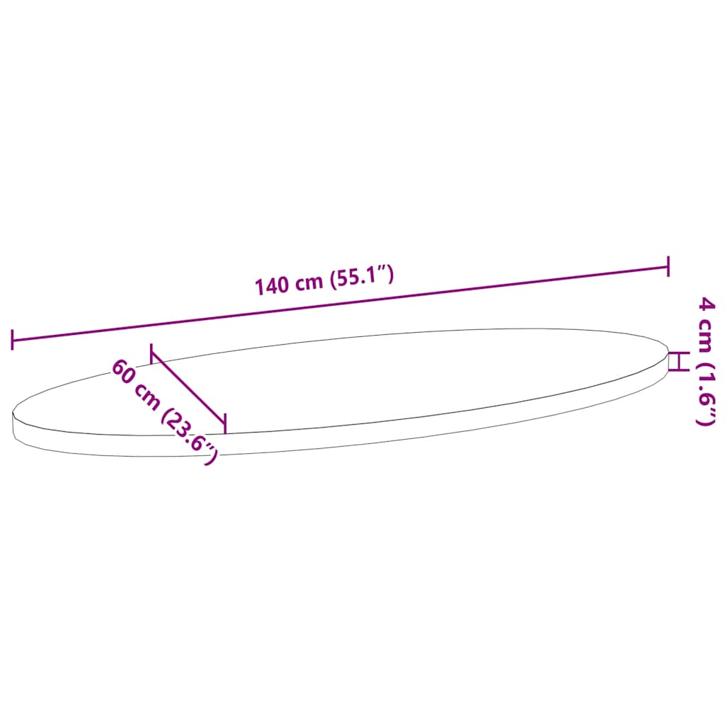 bordplade 140x60x4 cm massivt egetræ oval mørkebrun