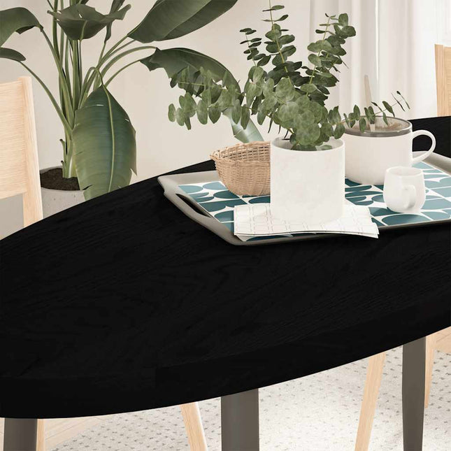 bordplade 140x60x4 cm massivt egetræ oval mørkebrun