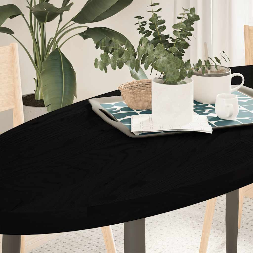 bordplade 140x60x4 cm massivt egetræ oval mørkebrun billede
