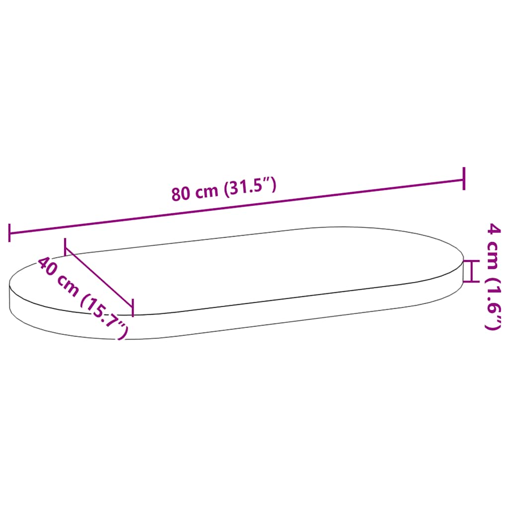 bordplade 80x40x4 cm massivt egetræ oval