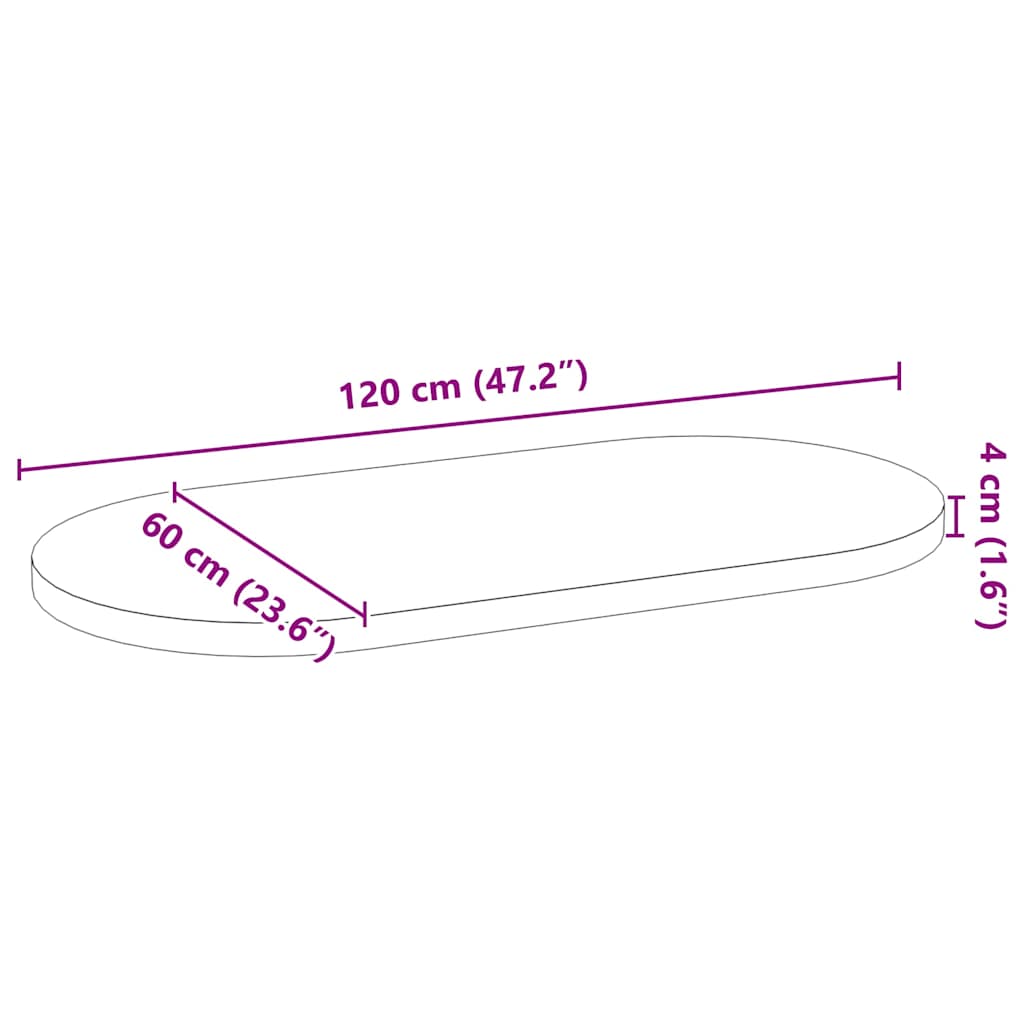 bordplade 120x60x4 cm massivt egetræ oval