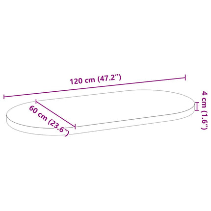 bordplade 120x60x4 cm massivt egetræ oval