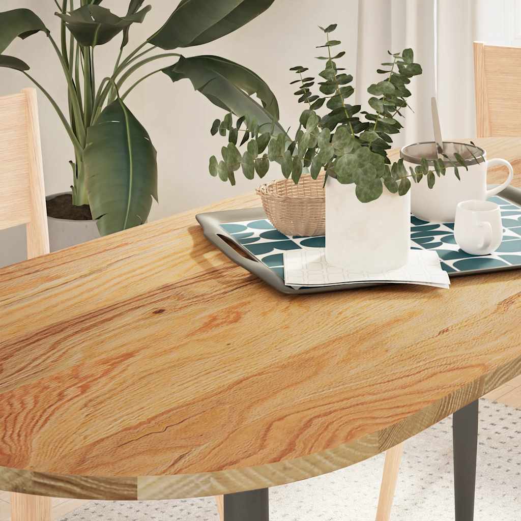 bordplade 140x60x2 cm massivt egetræ oval lysebrun