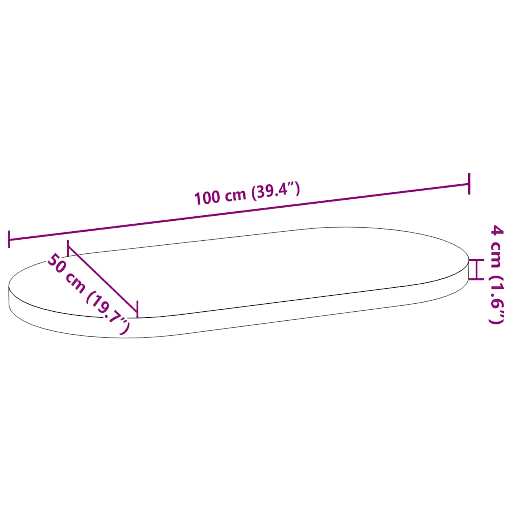 bordplade 100x50x4 cm massivt egetræ oval lysebrun