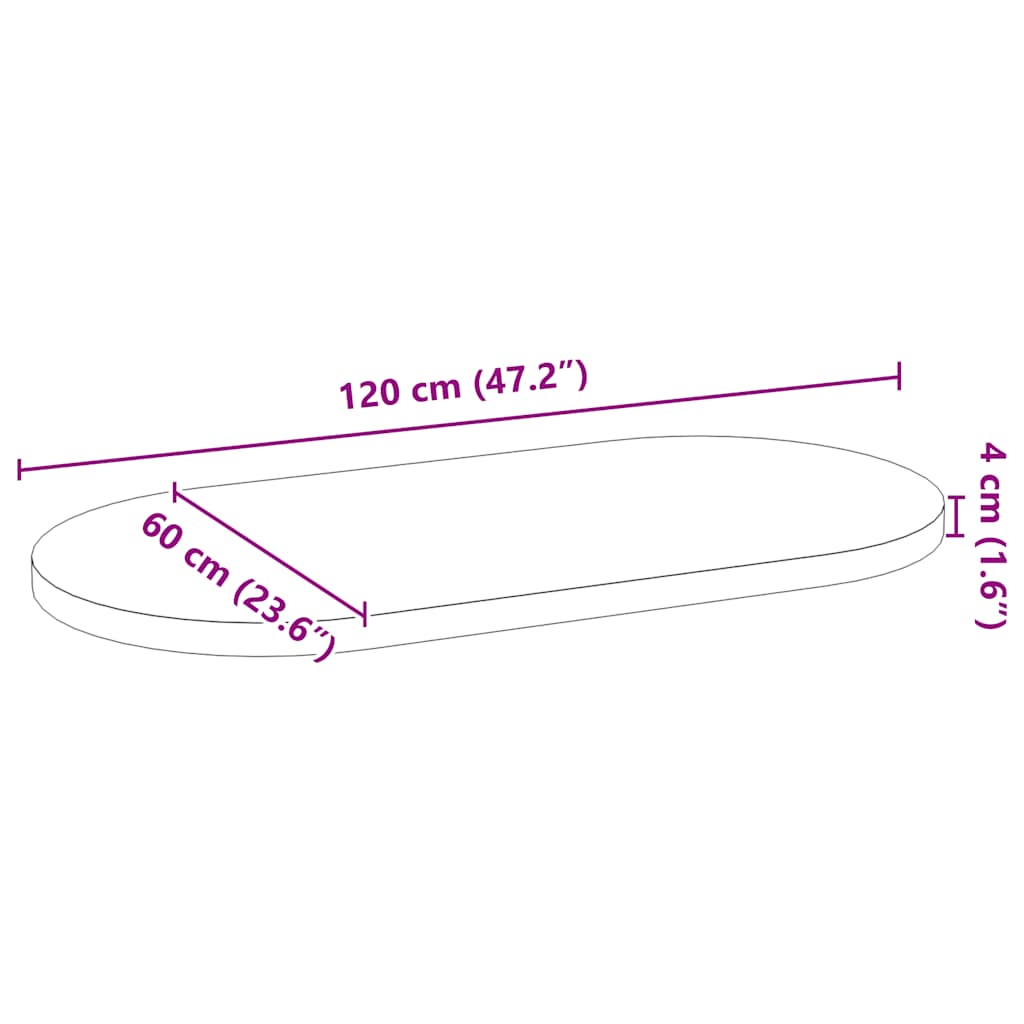 bordplade 120x60x4 cm massivt egetræ oval lysebrun