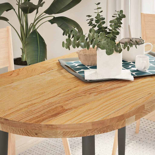 bordplade 120x60x4 cm massivt egetræ oval lysebrun