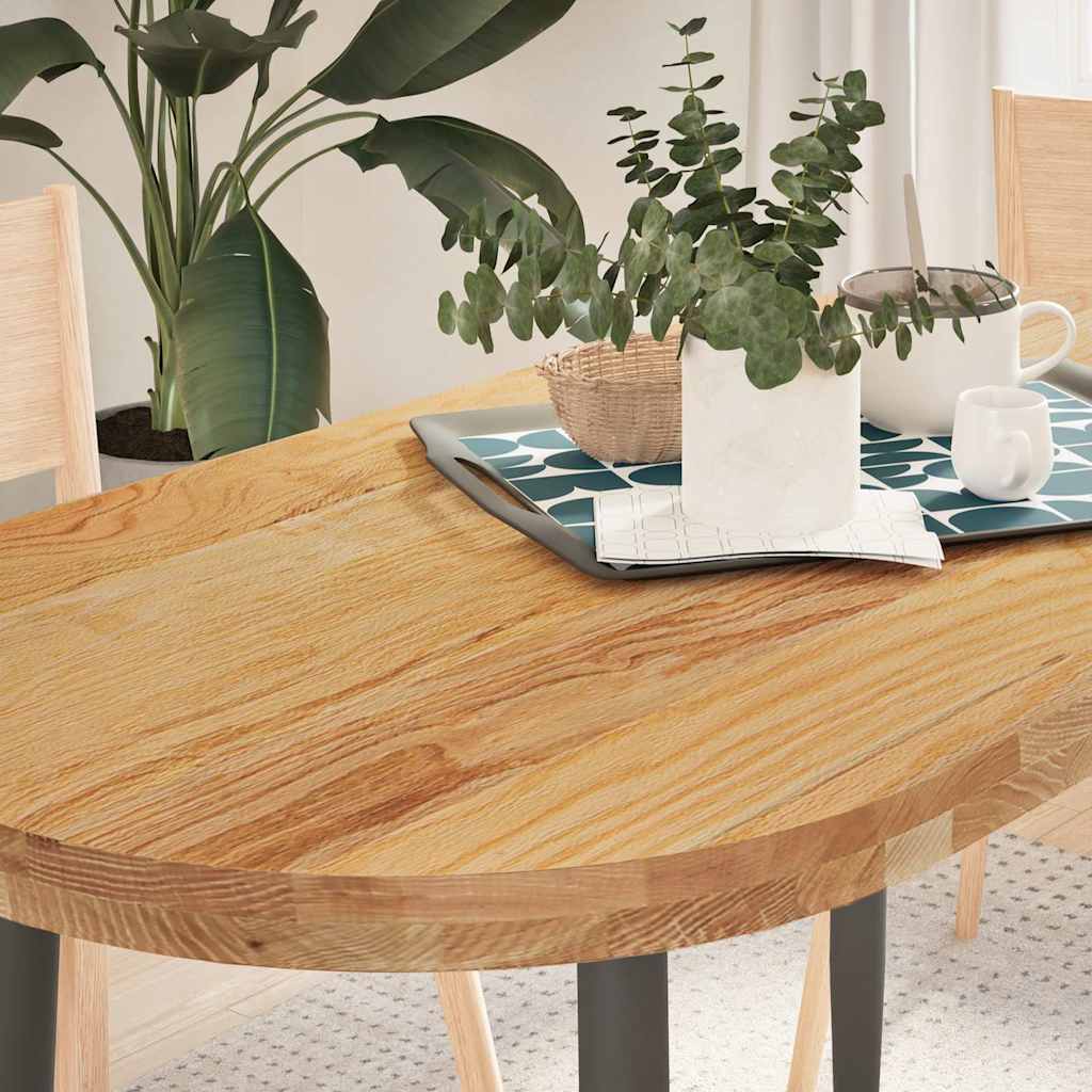 bordplade 120x60x4 cm massivt egetræ oval lysebrun