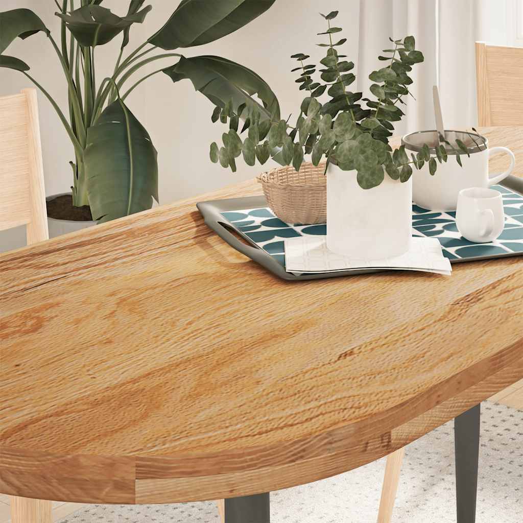 bordplade 140x60x4 cm massivt egetr oval lysebrun